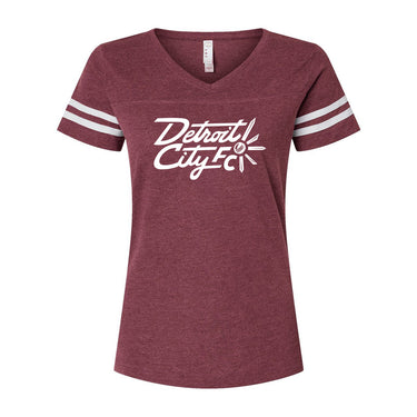 Script Wordmark Women's V-Neck - Maroon/White