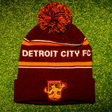 DCFC Knit Hat- Striped Wordmark Crest- Maroon