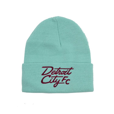 Knit Hat- Script Wordmark Verdigris Cuffed